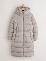 Grey Shower Resistant Hooded Long Wadded Coat - Image 5 of 7