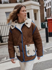 Brown/Floral Reversible Borg Quilted Jacket - Image 3 of 11
