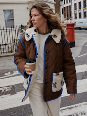 Brown/Floral Reversible Borg Quilted Jacket - Image 4 of 11