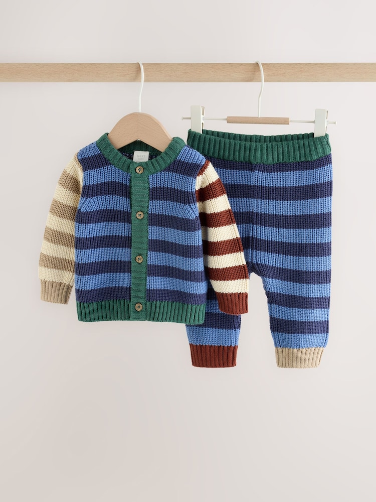 Blue Stripe Knitted Cardigan and Legging Baby Set (0mths-2yrs) - Image 1 of 10 Blue Stripe Knitted Cardigan and Legging Baby Set (0mths-2yrs) - Image 1 of 10