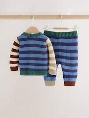Blue Stripe Knitted Cardigan and Legging Baby Set (0mths-2yrs) - Image 4 of 10
