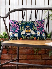 Wylder Navy House Of Bloom Zinnia Bee Outdoor Cushion - Image 1 of 5