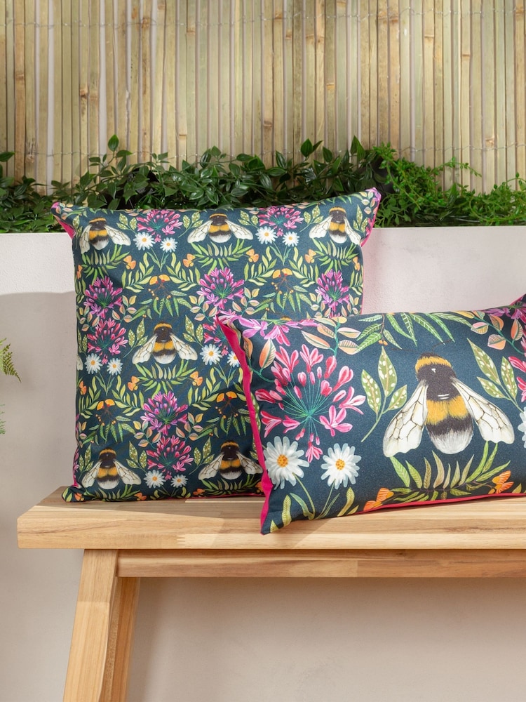 Wylder Navy House Of Bloom Zinnia Bee Outdoor Cushion - Image 5 of 5 Wylder Navy House Of Bloom Zinnia Bee Outdoor Cushion - Image 5 of 5