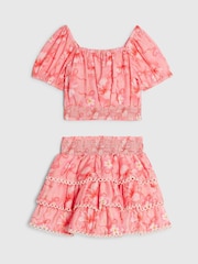 River Island Pink Hibiscus Bow Puff Sleeve Top & Rara Skirt Set - Image 2 of 4