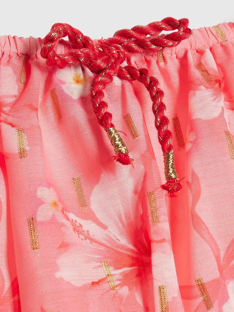 River Island Pink Hibiscus Bow Puff Sleeve Top & Rara Skirt Set - Image 4 of 4 River Island Pink Hibiscus Bow Puff Sleeve Top & Rara Skirt Set - Image 4 of 4