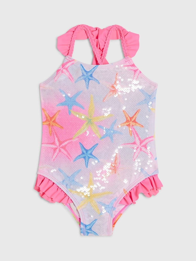 River Island Pink Starfish Sequin Swimsuit - Image 1 of 4 River Island Pink Starfish Sequin Swimsuit - Image 1 of 4
