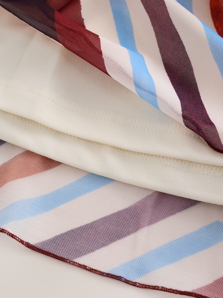 Multi Stripe Print Pleated Mesh Print V-Neck Occasion Maxi Dress - Image 4 of 4 Multi Stripe Print Pleated Mesh Print V-Neck Occasion Maxi Dress - Image 4 of 4