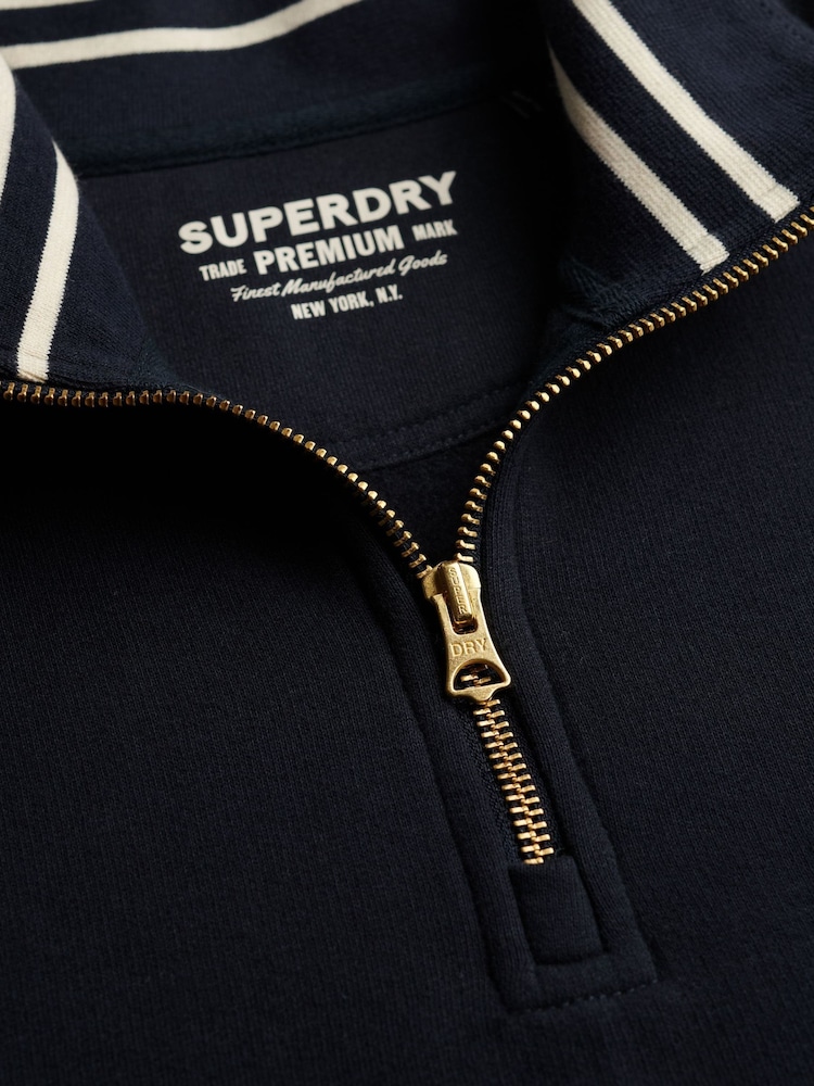 Superdry Blue Monogram Half Zip Sweat Top - Image 7 of 7