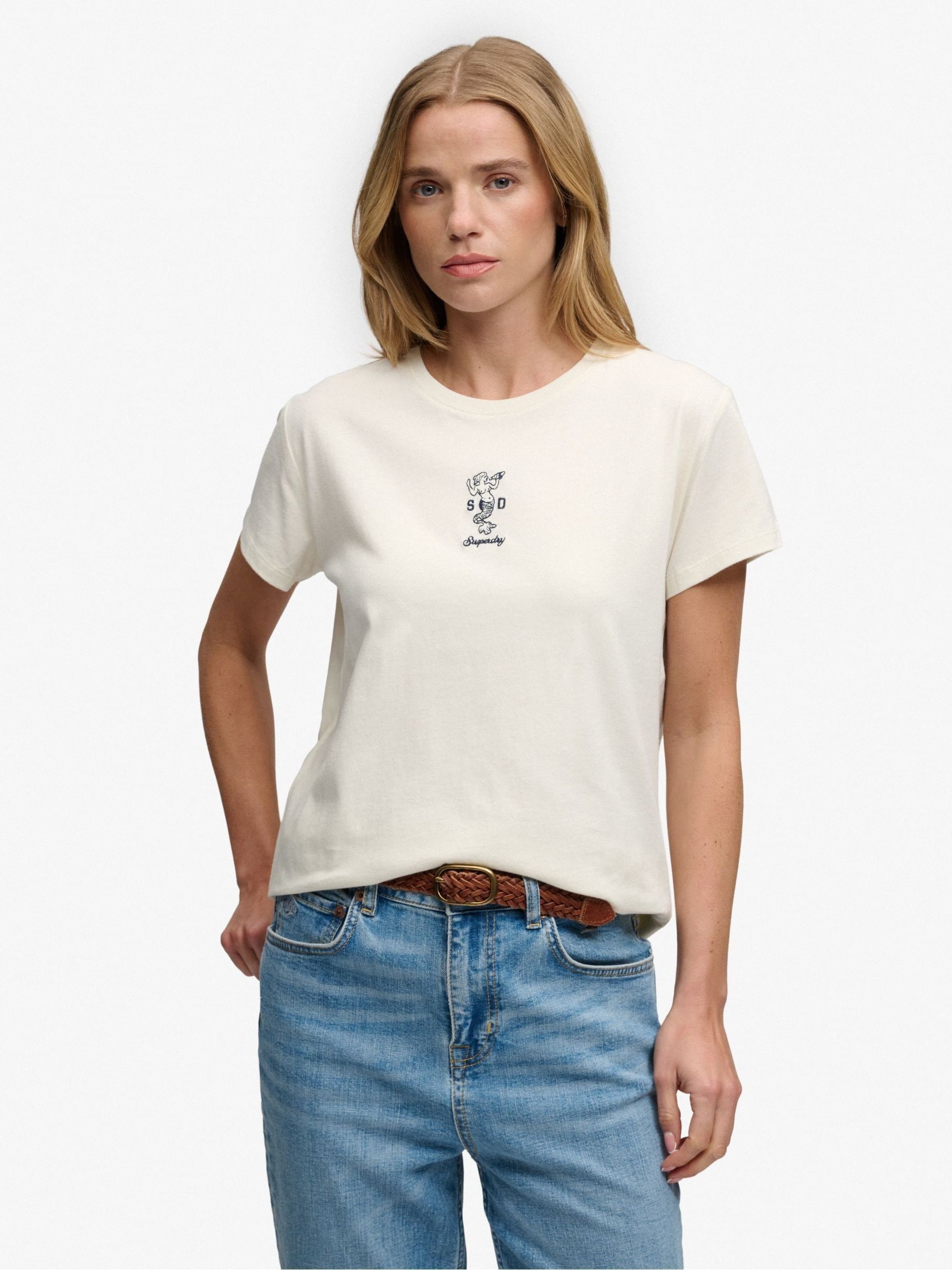 Superdry Women's White Heritage Nautical Motif T-Shirt - Image 1