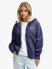Superdry Blue Luxe Fur Lined Zip Hoodie - Image 1 of 7