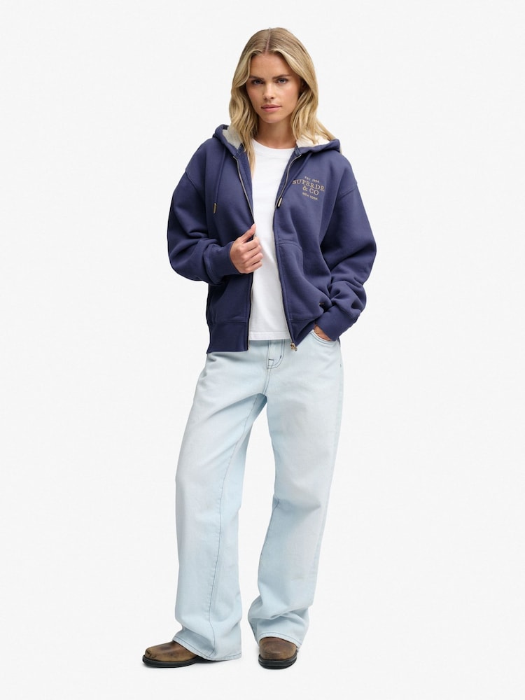 Superdry Blue Luxe Fur Lined Zip Hoodie - Image 2 of 7
