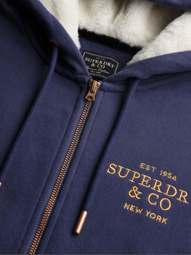 Superdry Blue Luxe Fur Lined Zip Hoodie - Image 7 of 7