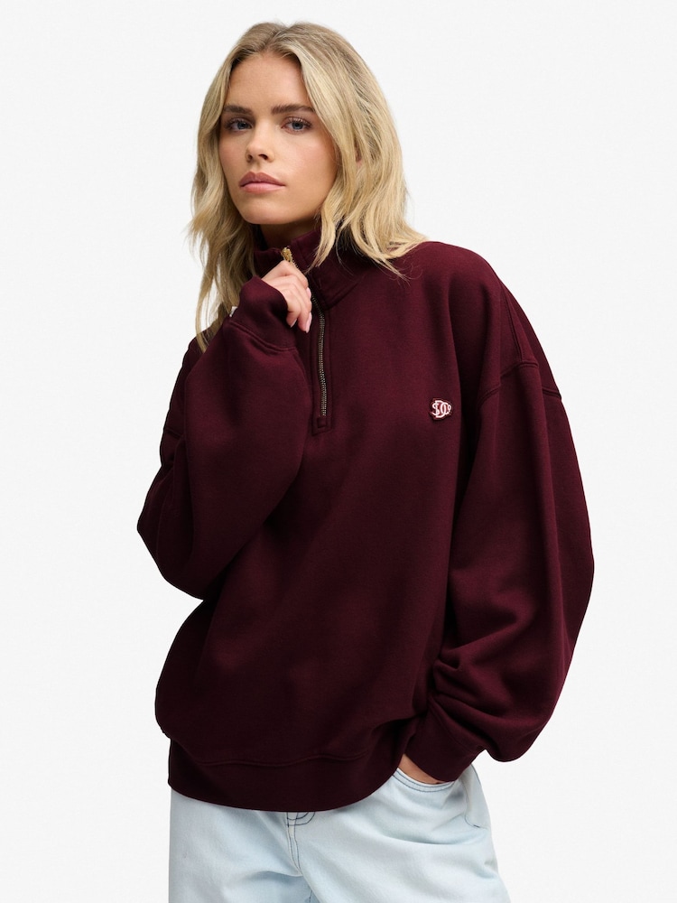 Superdry Red Monogram Half Zip Sweat Top - Image 1 of 7