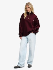 Superdry Red Monogram Half Zip Sweat Top - Image 3 of 7