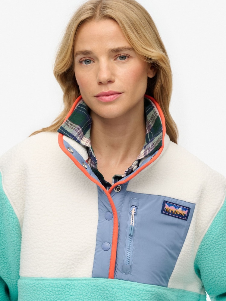 Superdry Aqua Blue Colour Block Pull Over Fleece - Image 5 of 5