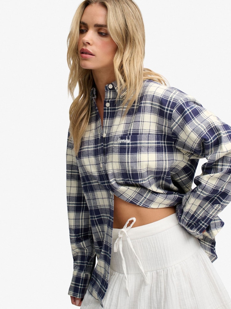 Superdry Blue Check Flannel Relaxed Shirt - Image 1 of 5