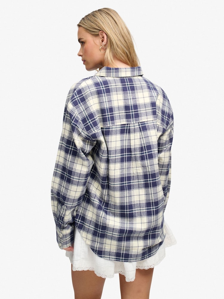 Superdry Blue Check Flannel Relaxed Shirt - Image 2 of 5