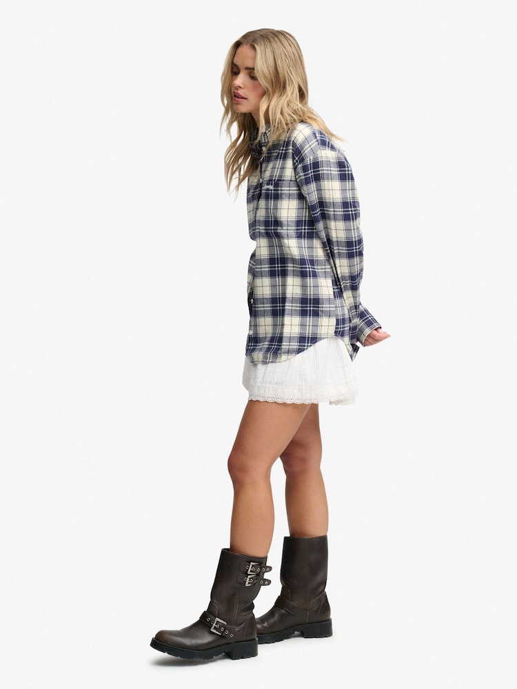 Superdry Blue Check Flannel Relaxed Shirt - Image 5 of 5