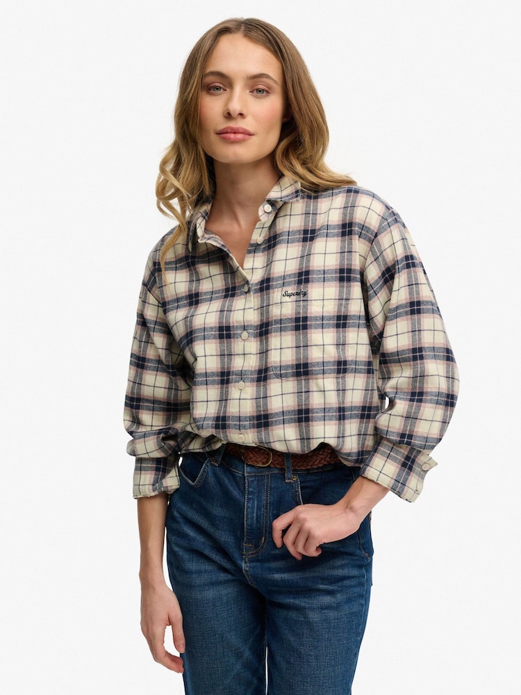 Superdry White Check Flannel Relaxed Shirt - Image 1 of 7