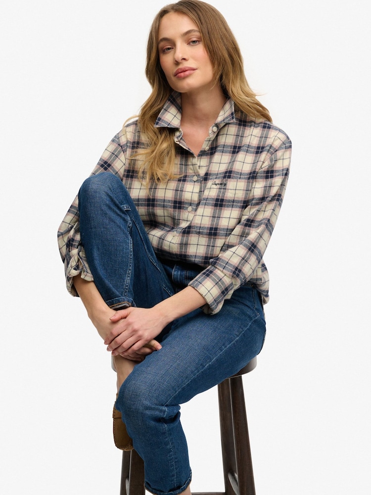 Superdry White Check Flannel Relaxed Shirt - Image 2 of 7
