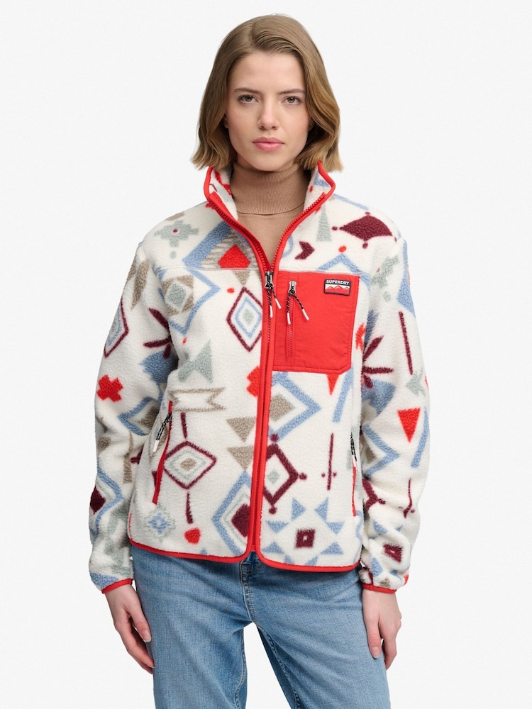 Superdry Red Outdoor Printed Zip Fleece - Image 2 of 7