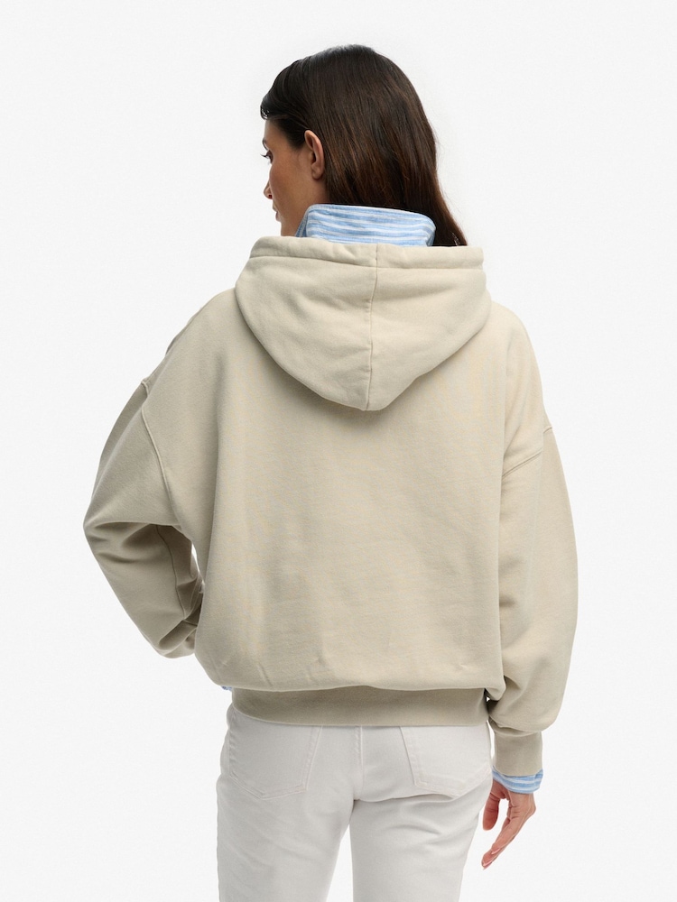 Superdry Cream Luxe Casual Emb Relaxed Hoodie - Image 2 of 7 Superdry Cream Luxe Casual Emb Relaxed Hoodie - Image 2 of 7
