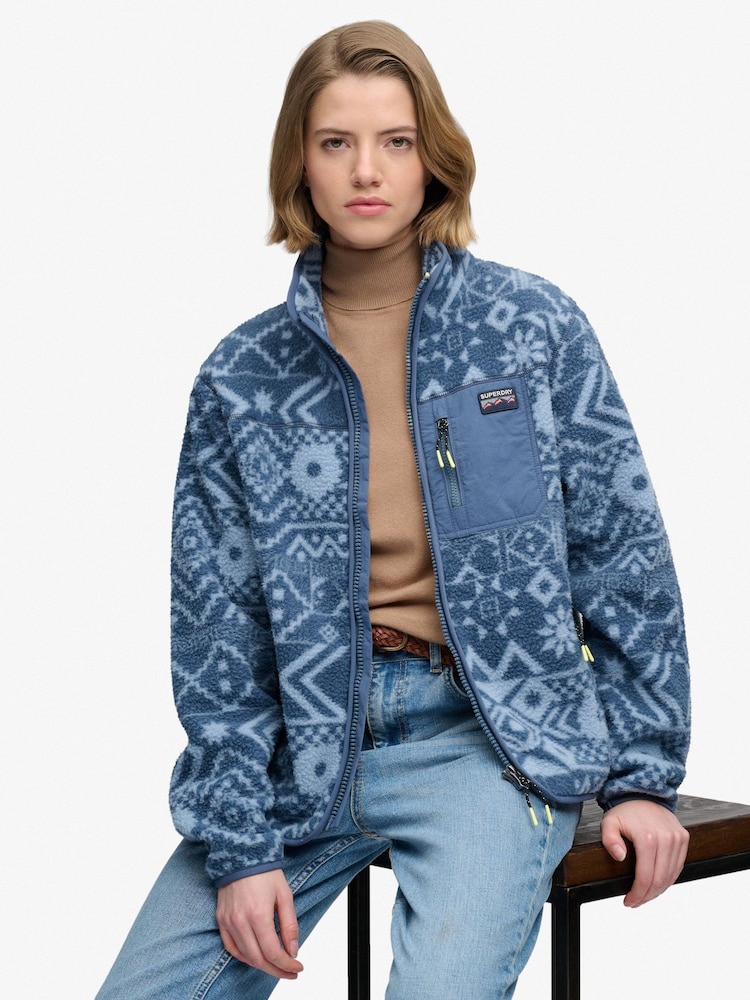 Superdry Blue Outdoor Printed Zip Fleece - Image 1 of 7