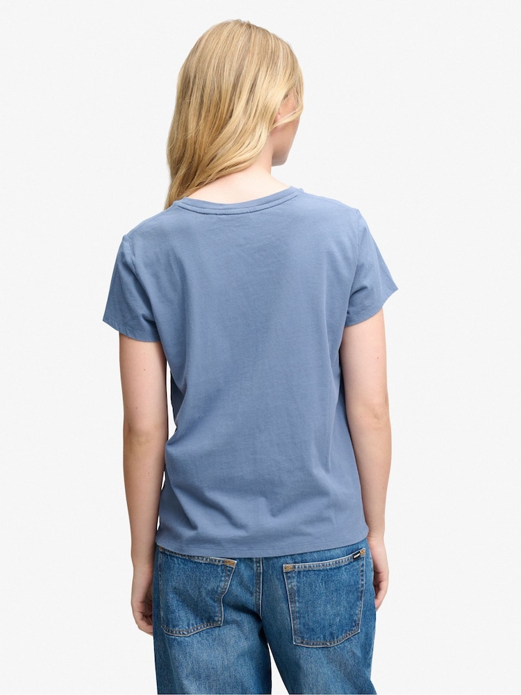 Superdry Blue Luxe Casual Classic T-Shirt - Image 2 of 8 Superdry Blue Luxe Casual Classic T-Shirt - Image 2 of 8