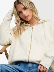 Superdry Cream Luxe Casual Zip Hoodie - Image 4 of 7
