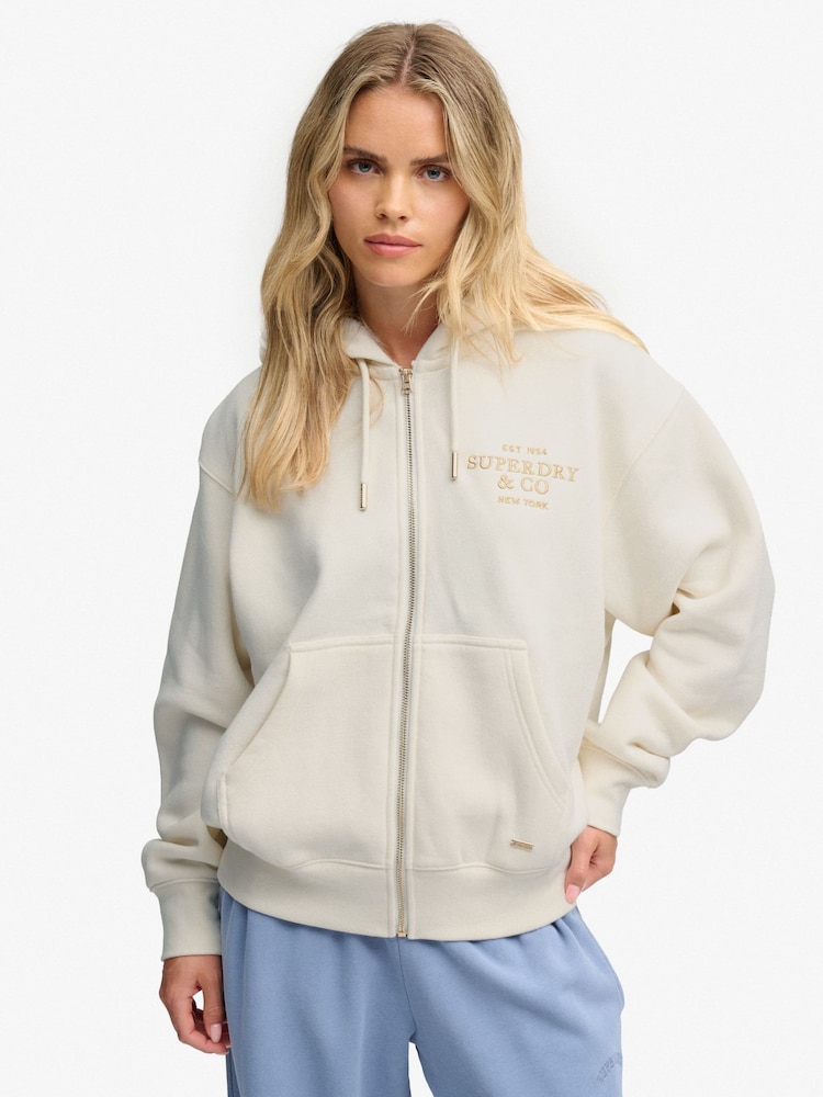 Superdry White Luxe Fur Lined Zip Hoodie - Image 1 of 7