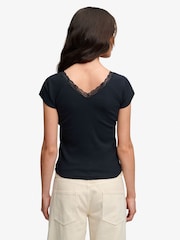 Superdry Blue Ath Ess Lace Trim V-Neck T-Shirt - Image 3 of 7