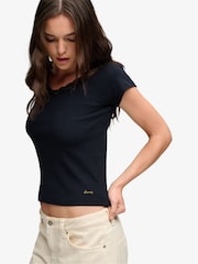 Superdry Blue Ath Ess Lace Trim V-Neck T-Shirt - Image 4 of 7