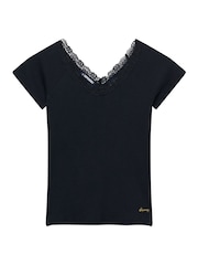 Superdry Blue Ath Ess Lace Trim V-Neck T-Shirt - Image 6 of 7