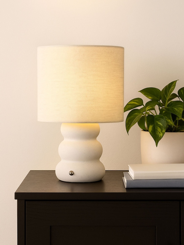 Searchlight White Textured Ceramic Rechargeable Table Lamp - Image 1 of 4