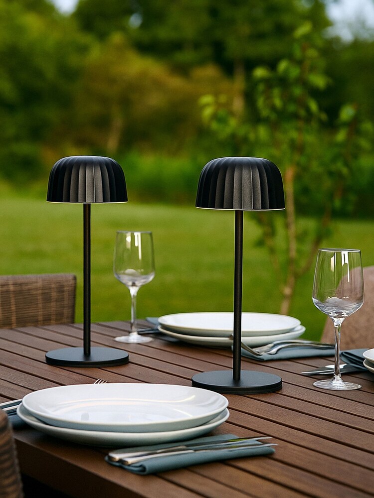 Searchlight 2 Pack Grey Outdoor Rechargeable Table Lamps - Image 1 of 4