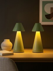 Searchlight Green Rechargeable Cone Table Lamps 2 - Image 1 of 4