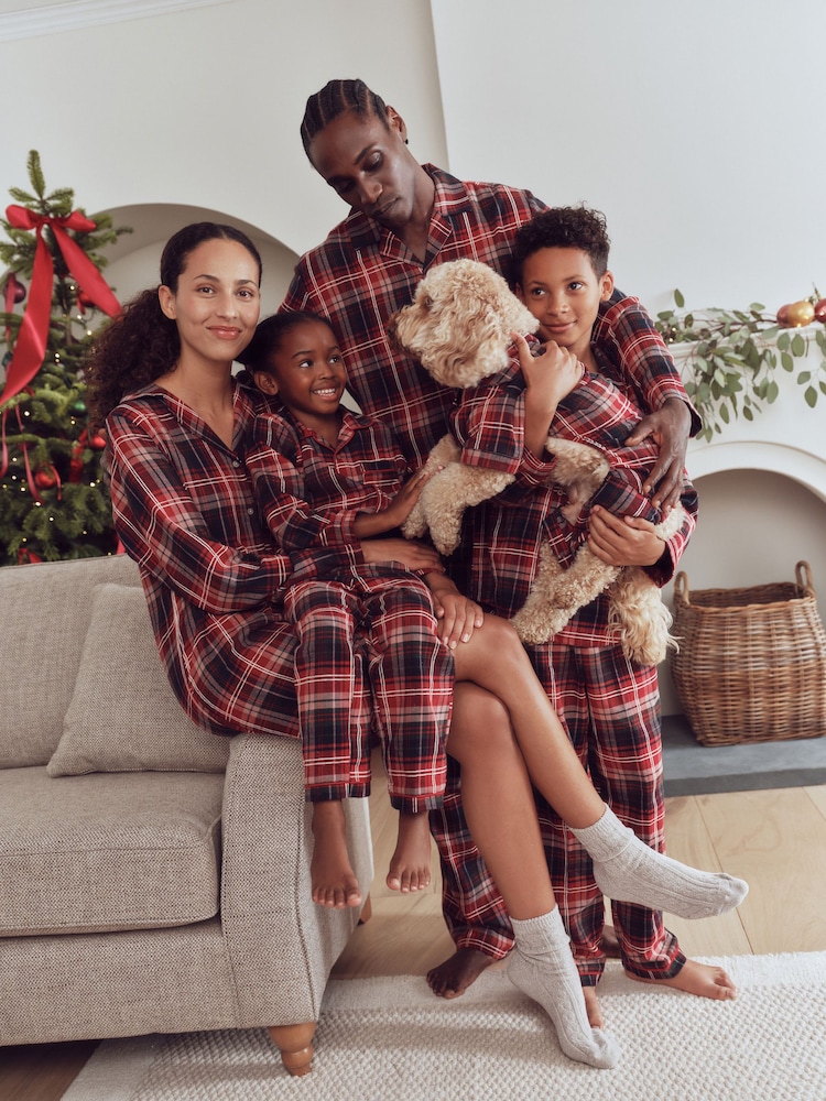 Rød/Navy Check - Sæt med Knapper - Matchende familiesæt med pyjamas til jul - Billede 2 af 10 Rød/Navy Check - Sæt med Knapper - Matchende familiesæt med pyjamas til jul - Billede 2 af 10