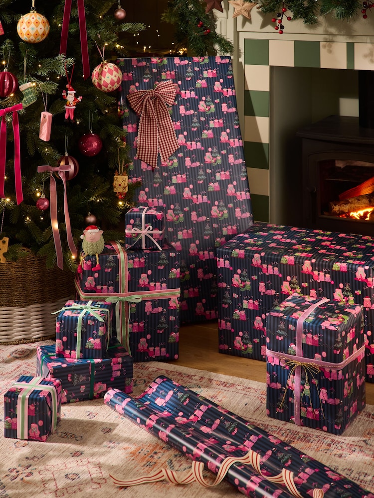 Navy Blue Pigs in Blankets Extra Wide 10M Christmas Wrapping Paper - Image 1 of 4 Navy Blue Pigs in Blankets Extra Wide 10M Christmas Wrapping Paper - Image 1 of 4