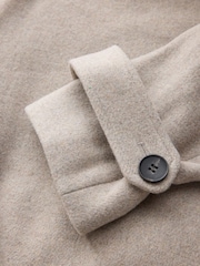 Neutral Cream Double Breasted Formal Funnel Neck Coat With Wool - Image 7 of 9