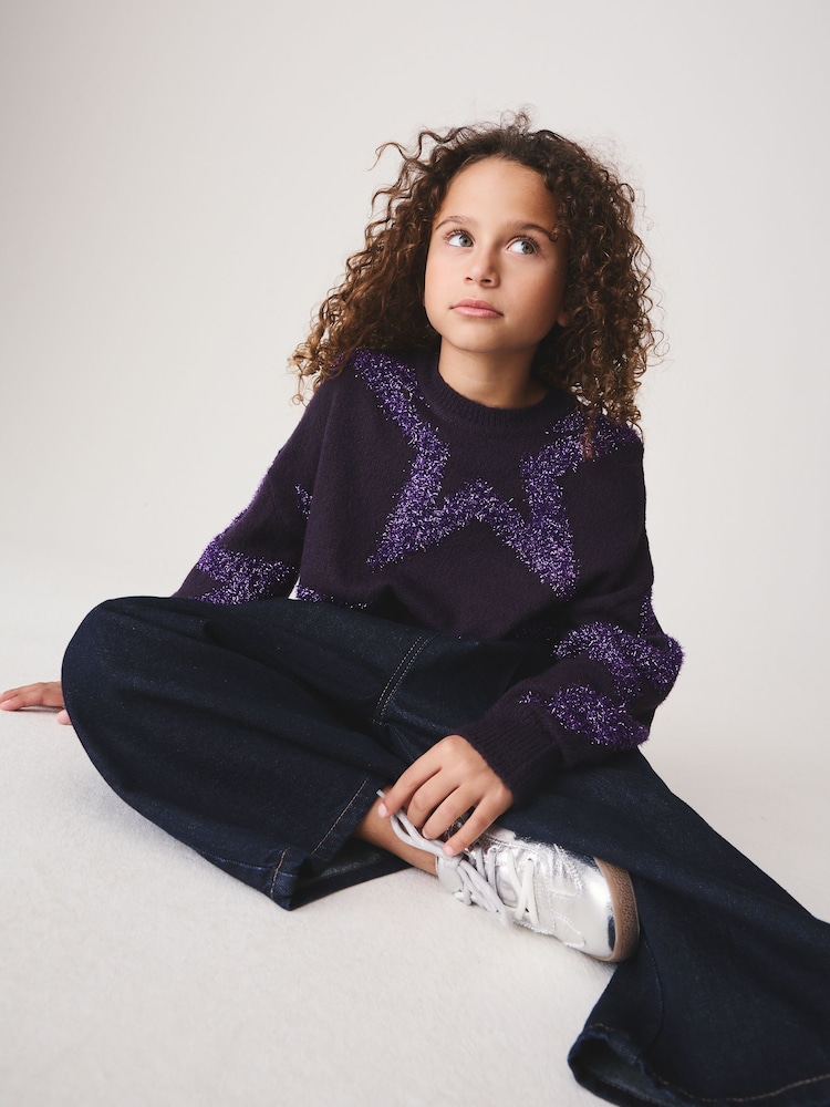 Purple Tinsel Star Fluffy Jumper (3-16yrs) - Image 4 of 4 Purple Tinsel Star Fluffy Jumper (3-16yrs) - Image 4 of 4