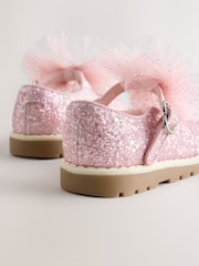 Pink Glitter Standard Fit (F) Chunky Bow Mary Jane Shoes - Image 4 of 5