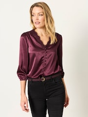 FatFace Betty Wine Petite Lace Trim Blouse - Image 1 of 5