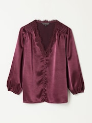FatFace Betty Wine Petite Lace Trim Blouse - Image 5 of 5