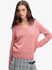 Rosa claro - Suéter Cuello de pico lavado Superdry - Imagen 1 de 8