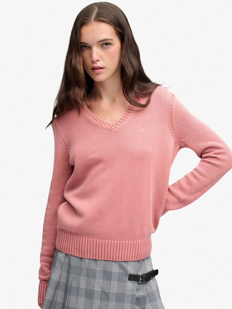 Rosa claro - Suéter Cuello de pico lavado Superdry - Imagen 1 de 8