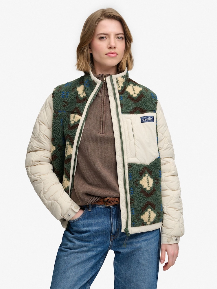 Superdry Green Onion Quilt Hybrid Fleece - Image 1 of 8 Superdry Green Onion Quilt Hybrid Fleece - Image 1 of 8