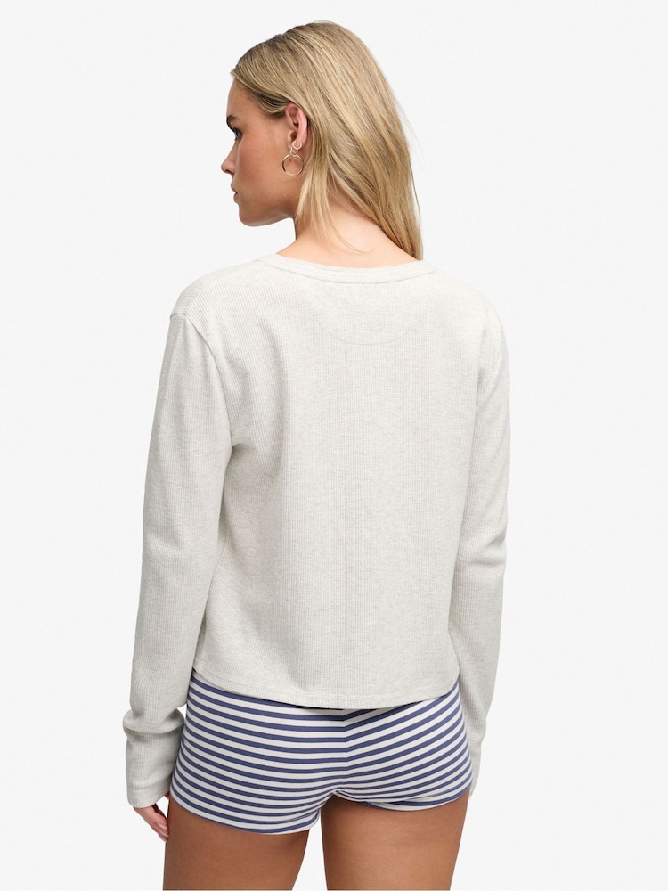 Superdry Brown Athletic Essentials Waffle Button Top - Image 2 of 6 Superdry Brown Athletic Essentials Waffle Button Top - Image 2 of 6