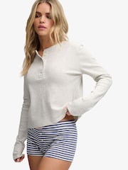 Superdry Brown Athletic Essentials Waffle Button Top - Image 4 of 6