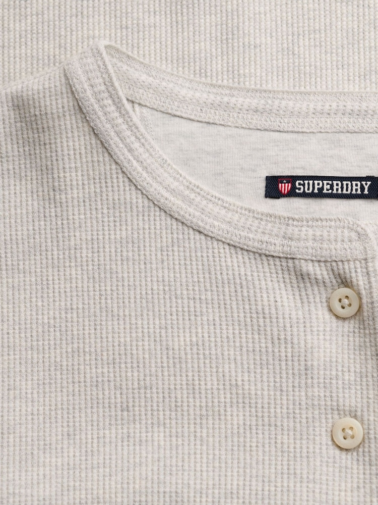 Superdry Brown Athletic Essentials Waffle Button Top - Image 6 of 6 Superdry Brown Athletic Essentials Waffle Button Top - Image 6 of 6