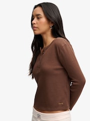 Superdry Brown Ath Ess Waffle Button Long Sleeve Top - Image 2 of 8
